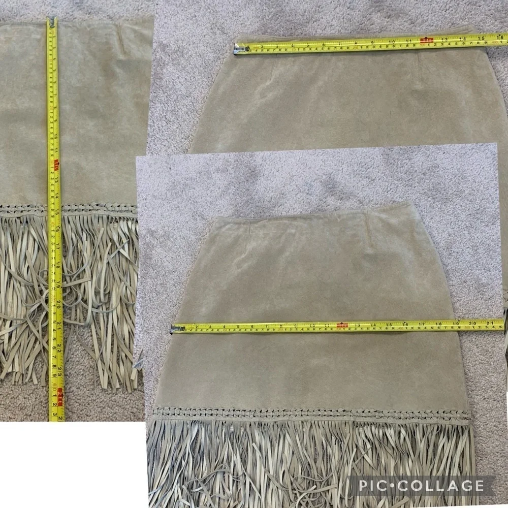 DANIER Leather cream beige suede fringe jacket skirt set S/8/10 western cowgirl - Picture 8 of 10
